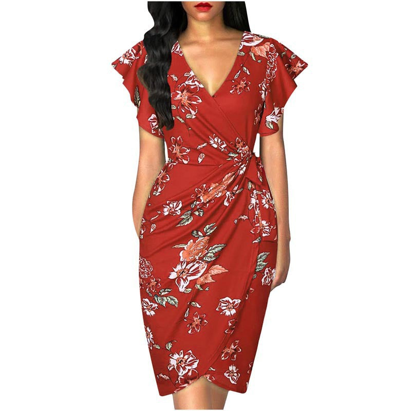 Women's Waist Pleating Printed Solid Color Dress Dresses