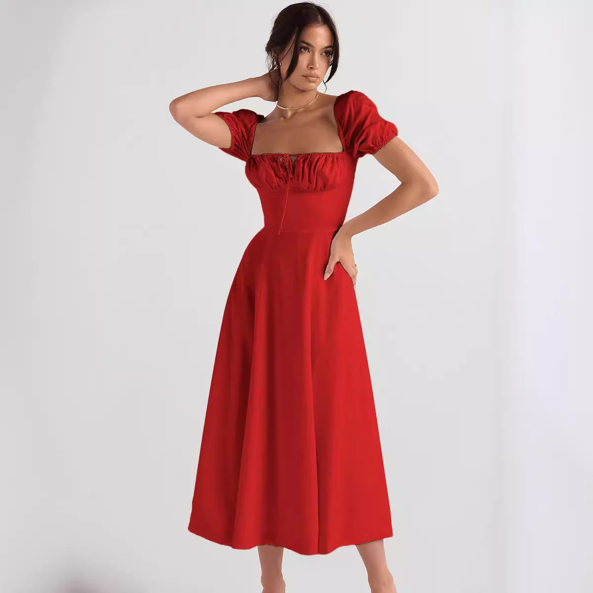 Summer Fashion Puff Sleeve Floral Split Maxi Dresses
