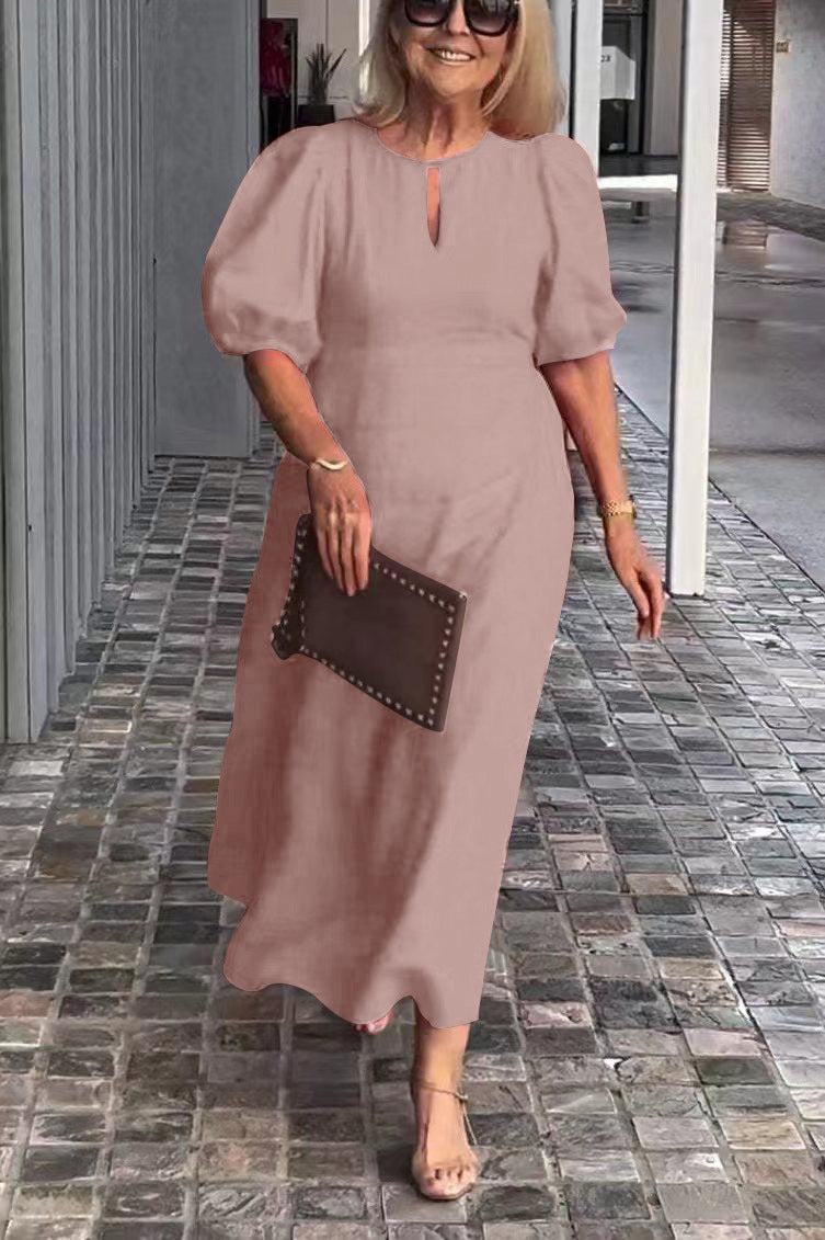 Women's Solid Color Loose-fitting Casual Puff Sleeve Dress