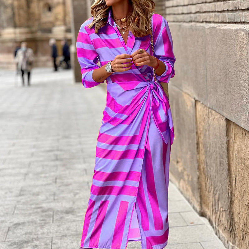 Long Sleeve High Waist Sexy Shirt Geometric Dress
