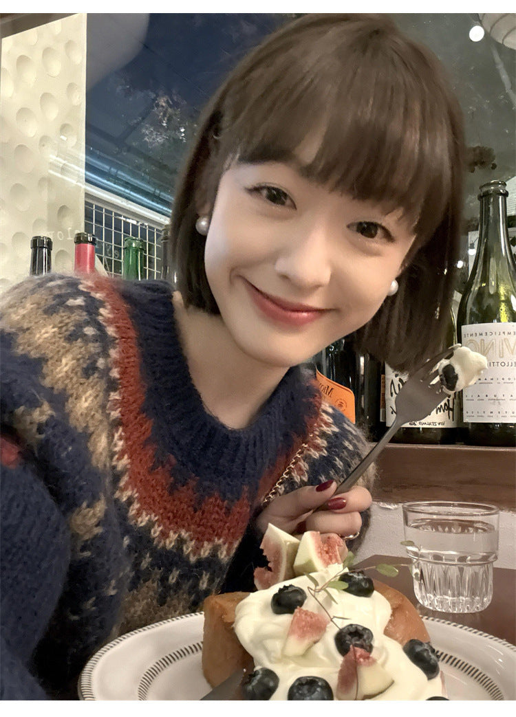 Women's Knitted Mohair Korean Christmas Atmosphere Loose Lazy Style Women's Sweater