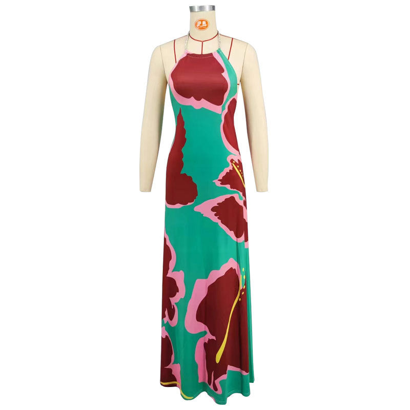 Women's Printed Sexy Long Backless Fashion Casual Dress