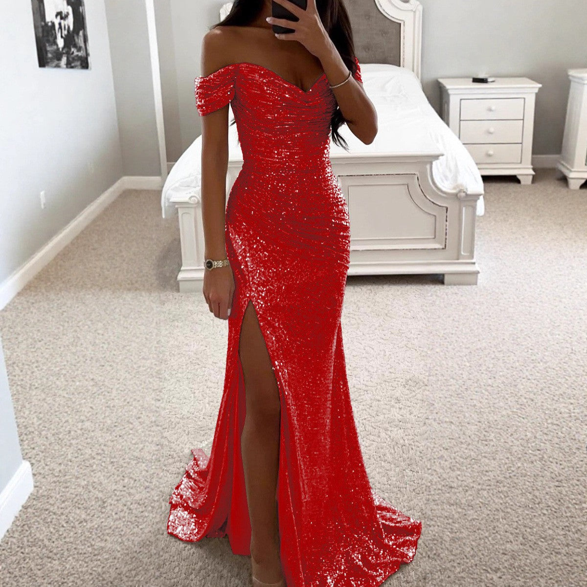 Women's Party Sequins Split Dress Casual Fashion Dresses