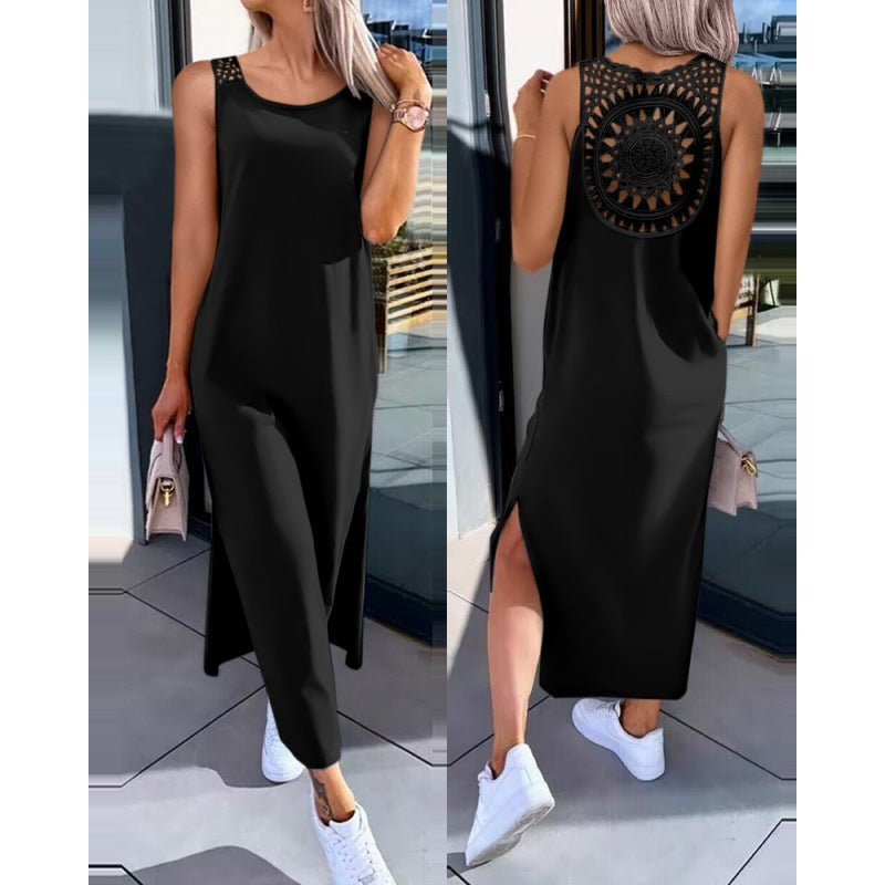Fashion Slim Solid Color Back Lace Dress