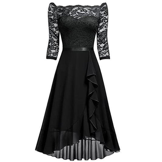 Women's Mid-length Dress Sexy Lace Chiffon Dresses