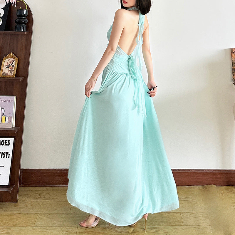 Women's Three-dimensional Flower Flexible Ruffled Design Halter Dresses