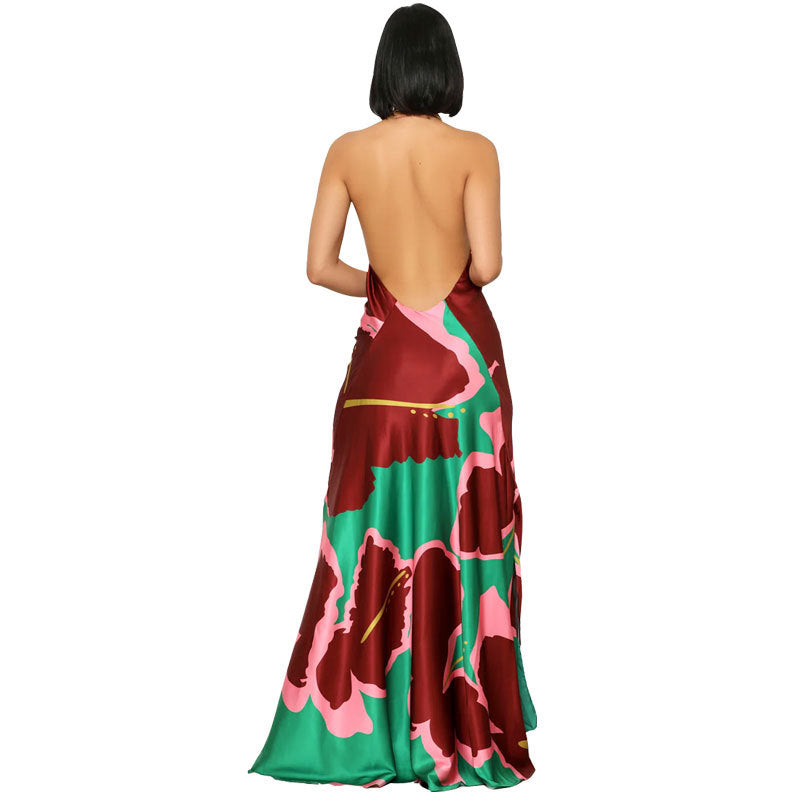 Women's Printed Sexy Long Backless Fashion Casual Dress