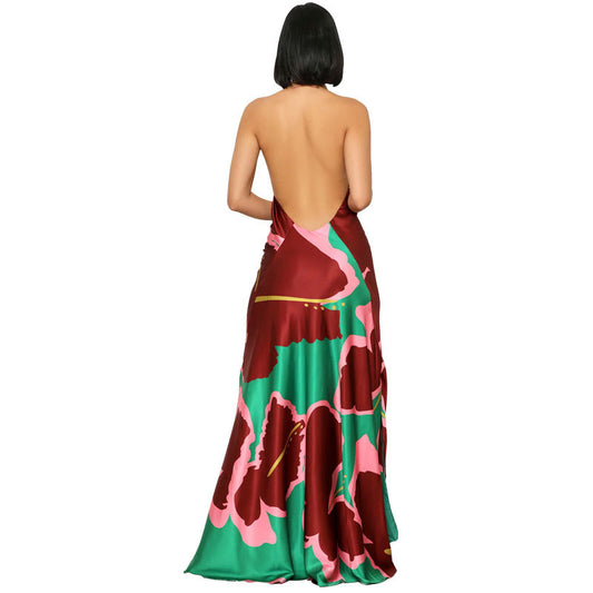 Women's Printed Sexy Long Backless Fashion Casual Dress