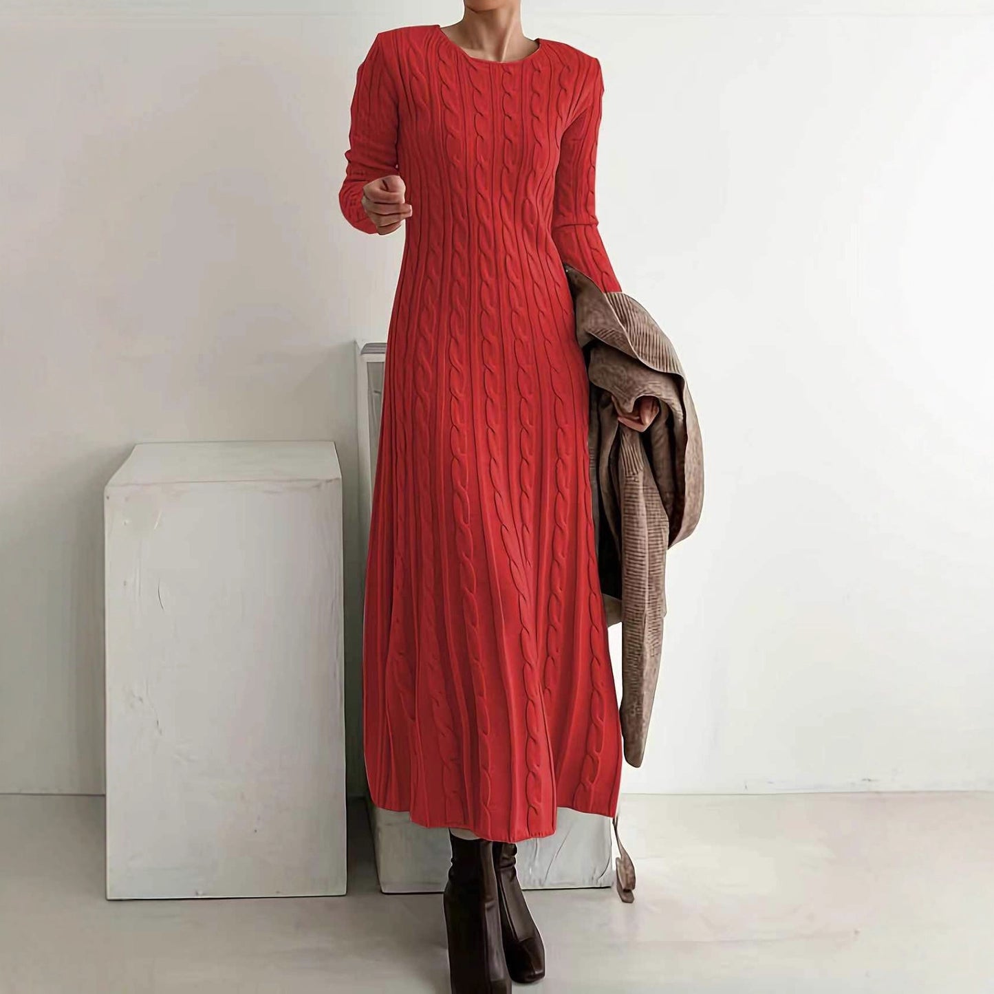 Knitted Slim Round Neck Long Inner Dress