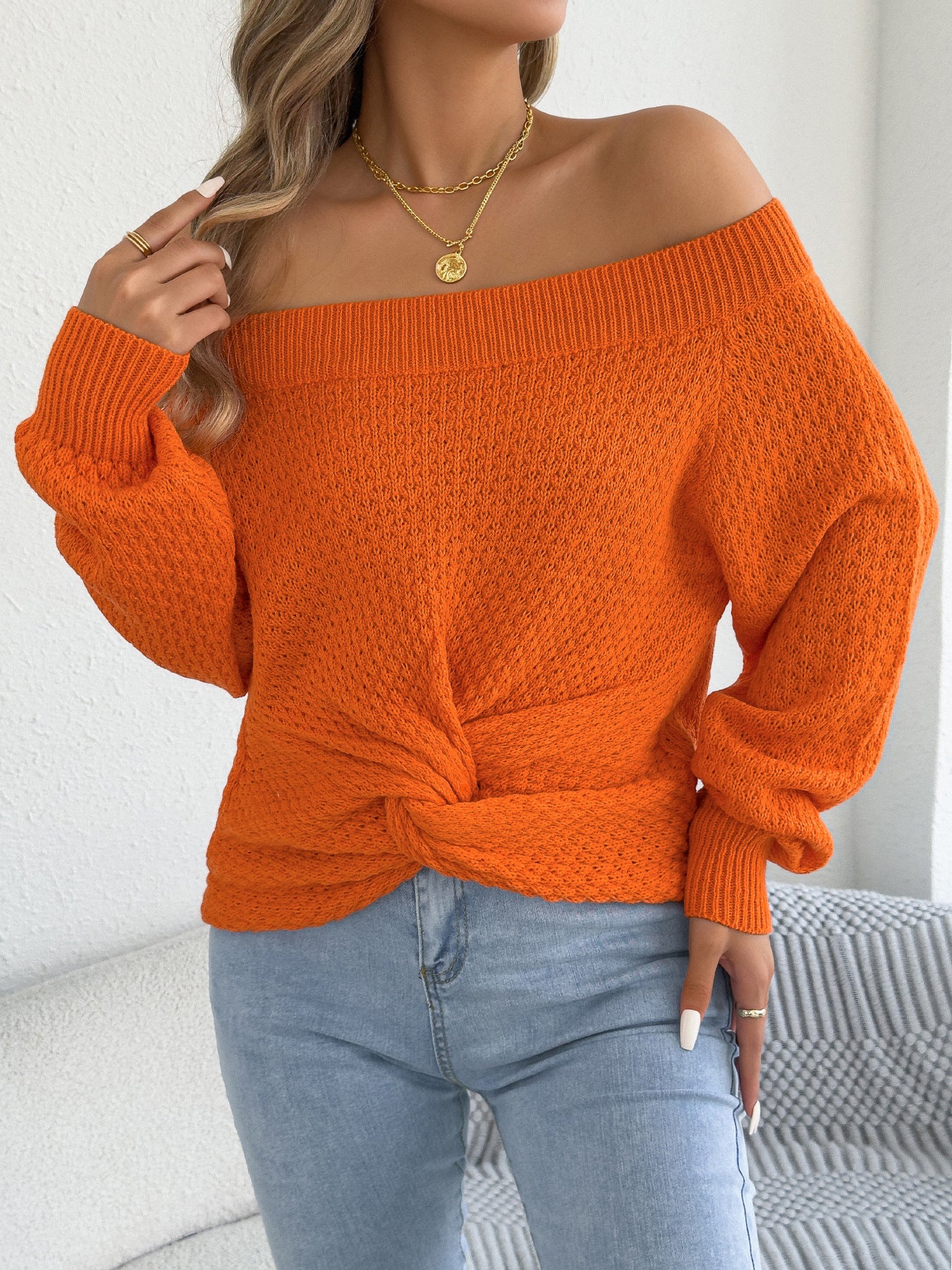 Women's Casual Solid Color Knotted Long Sleeve Sweater