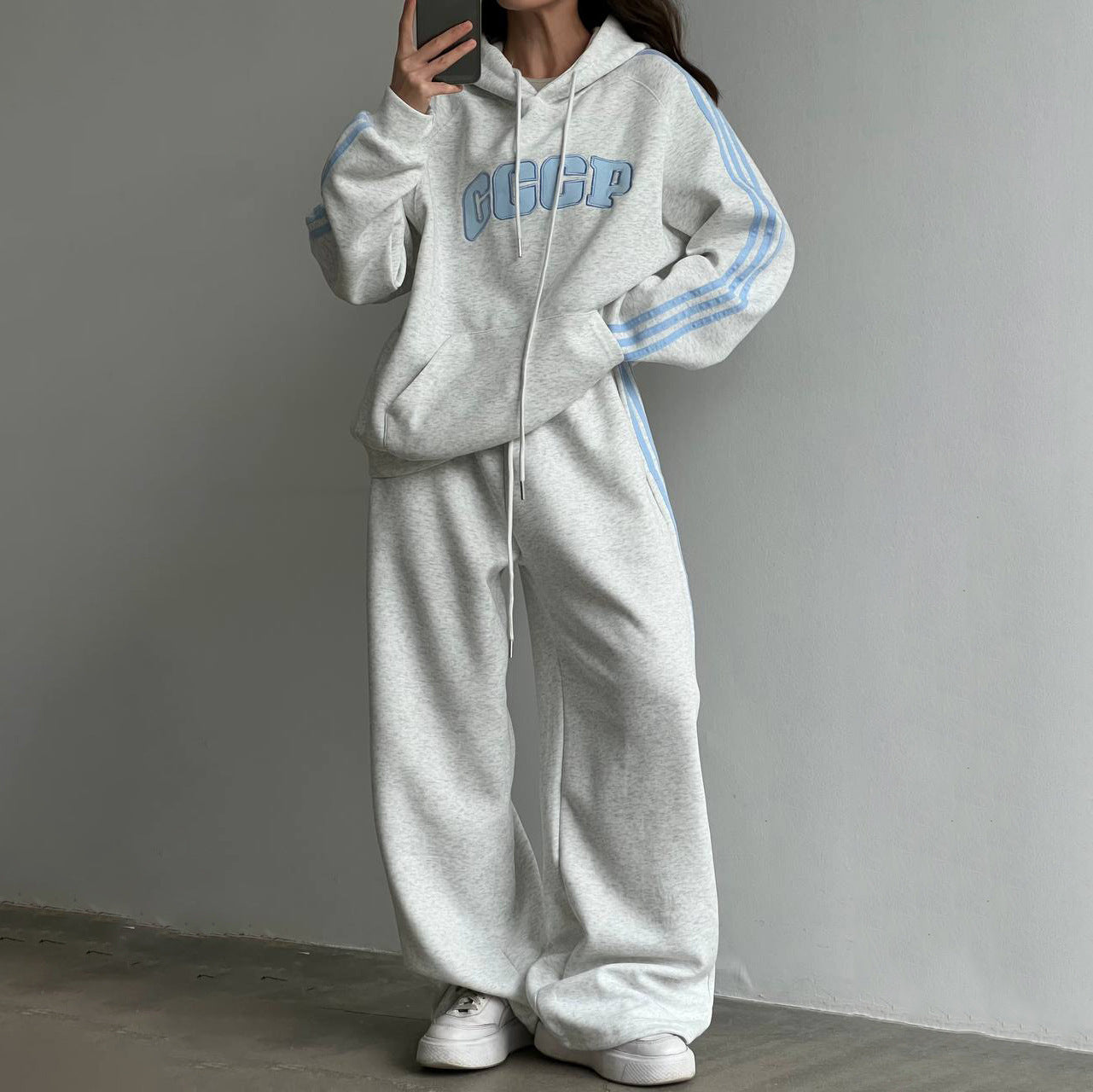 Patchwork Hooded Loose Long Sleeves Pullover Suits