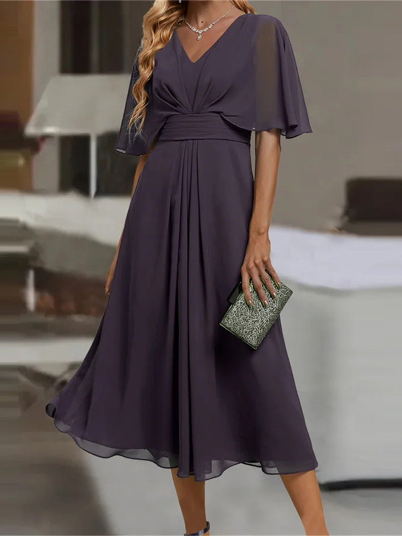 Summer Fashion Solid Color Waist Trimming Dresses