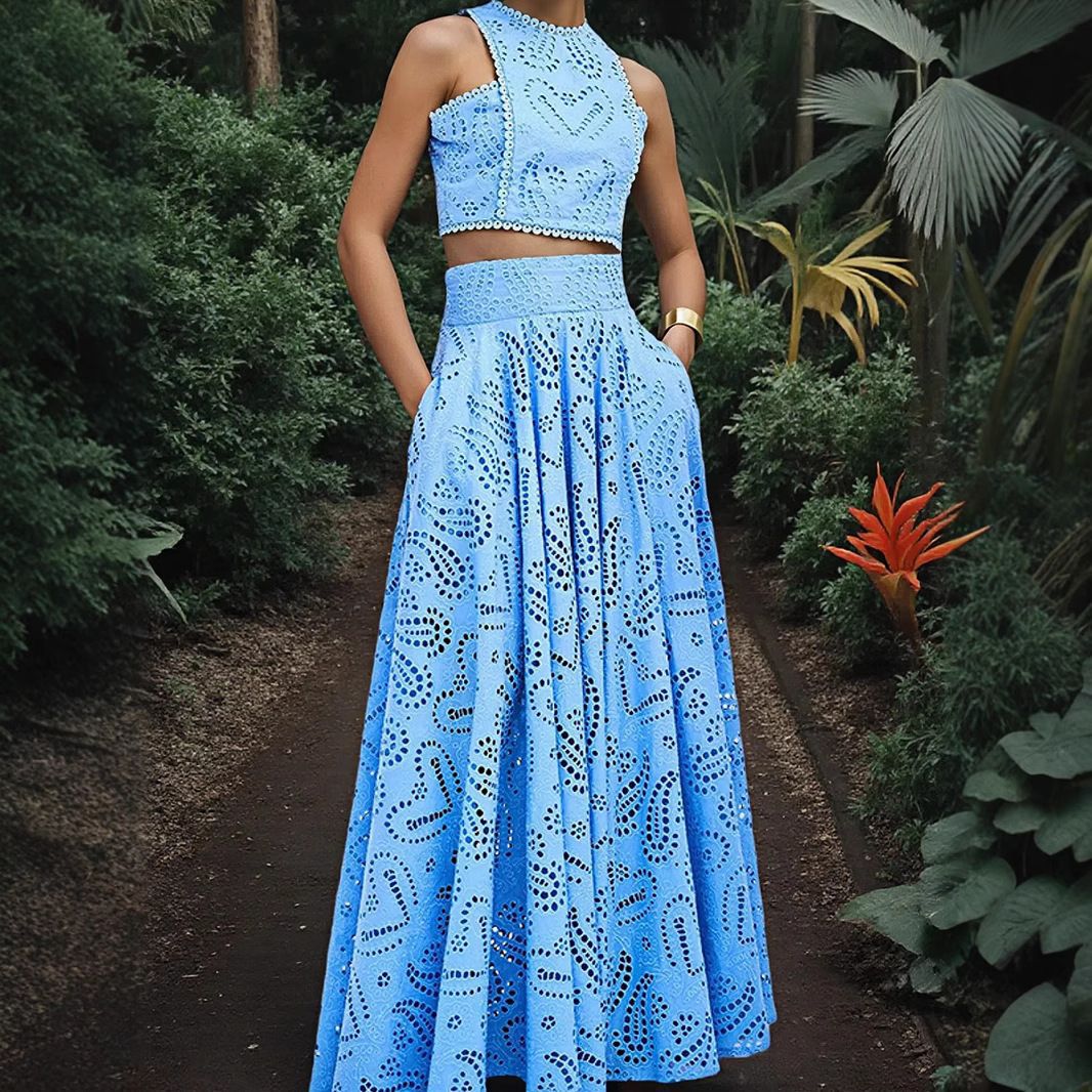 Women's Fashion Sleeveless Pocket Maxi Dress Two-piece Suits