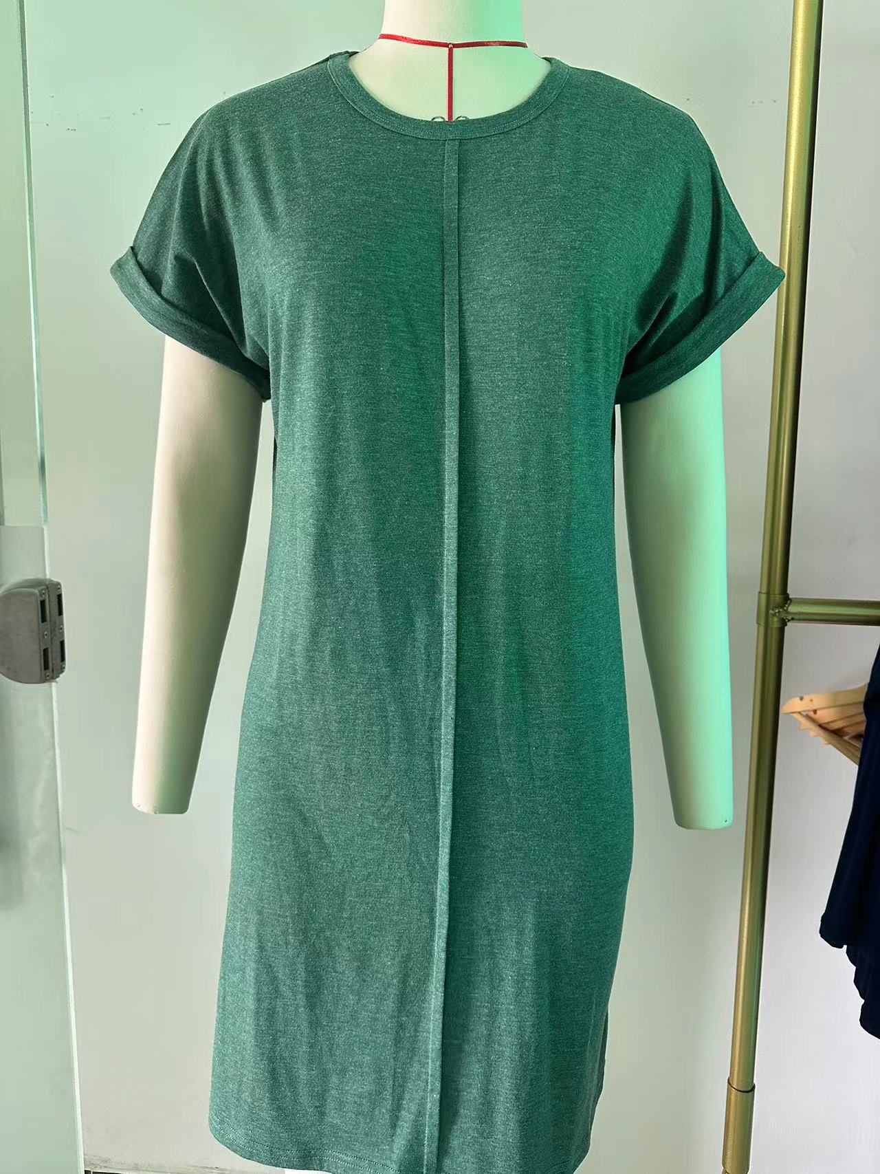 Women's Round Neck Solid Color Sleeve Loose Dress