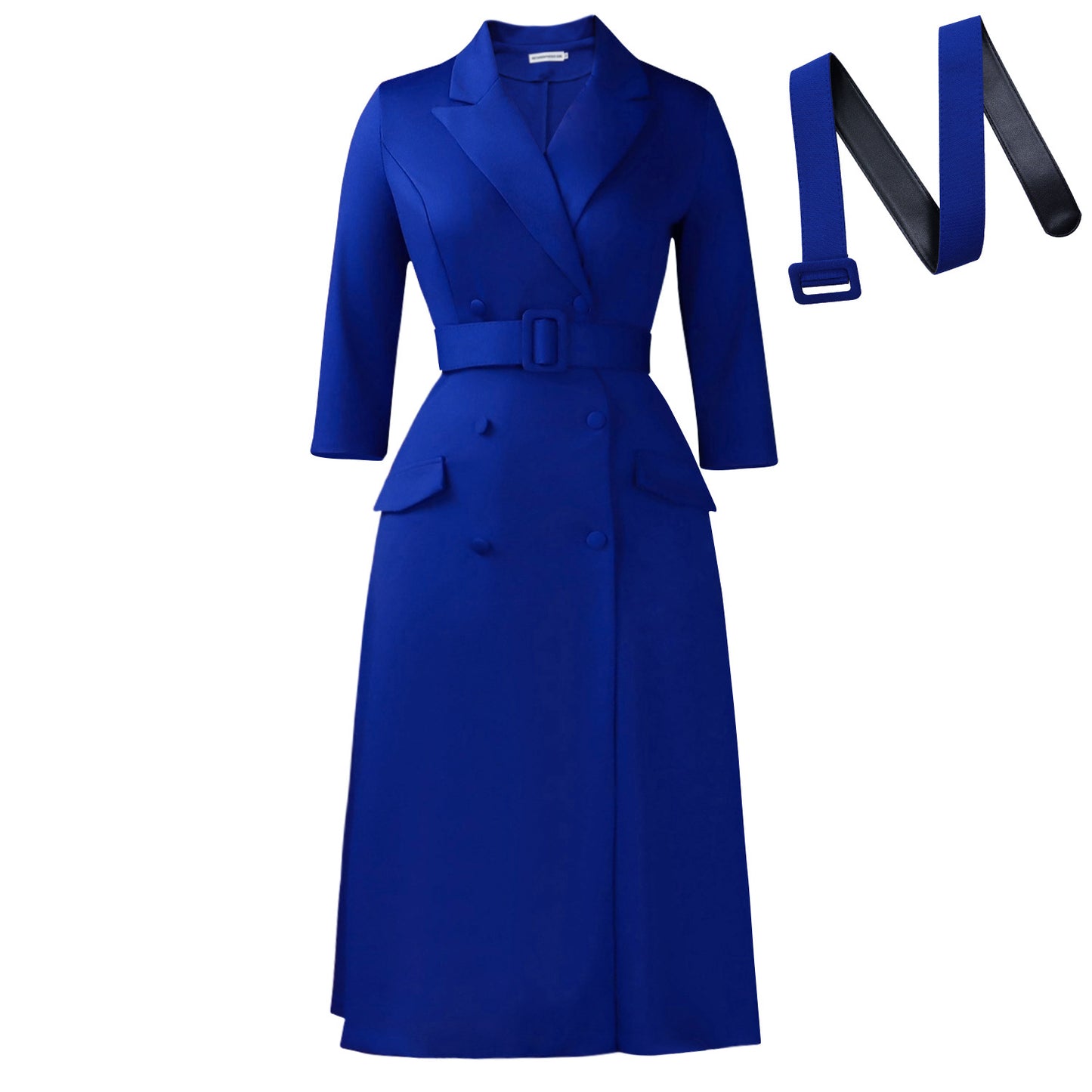 Women's Long Sleeve Collar Double Breasted Midi Dress