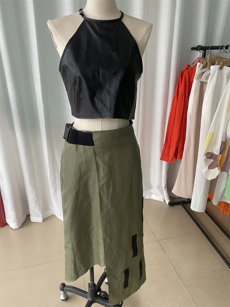 Women's Fashion Sleeveless Halter Irregular Two Skirts