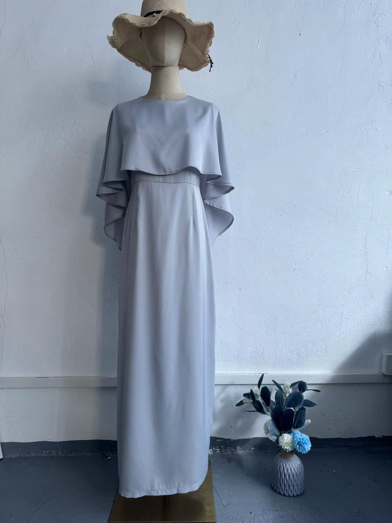 Color Satin Bat Shawl Temperament Long Dresses