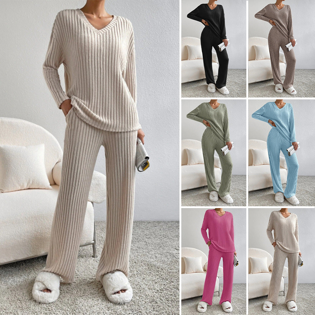 Women's Two-piece Autumn Straight Loose Temperament Sunken Stripe Pants