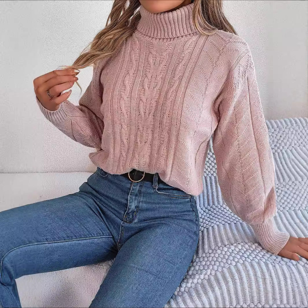 Women's Casual Turtleneck Twist Long Sleeve Knitted Clothing