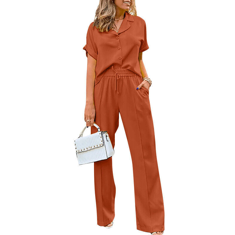 Women's Summer Casual Short-sleeved Trousers Solid Color Suits