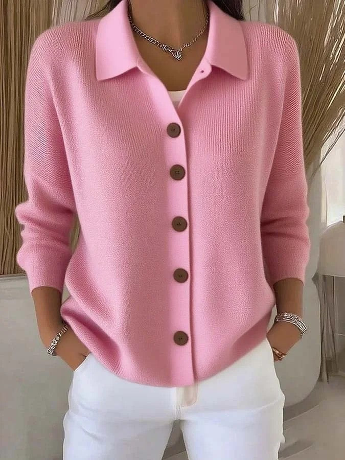 Women's Button Knitted Lapel Solid Color Casual Sweater