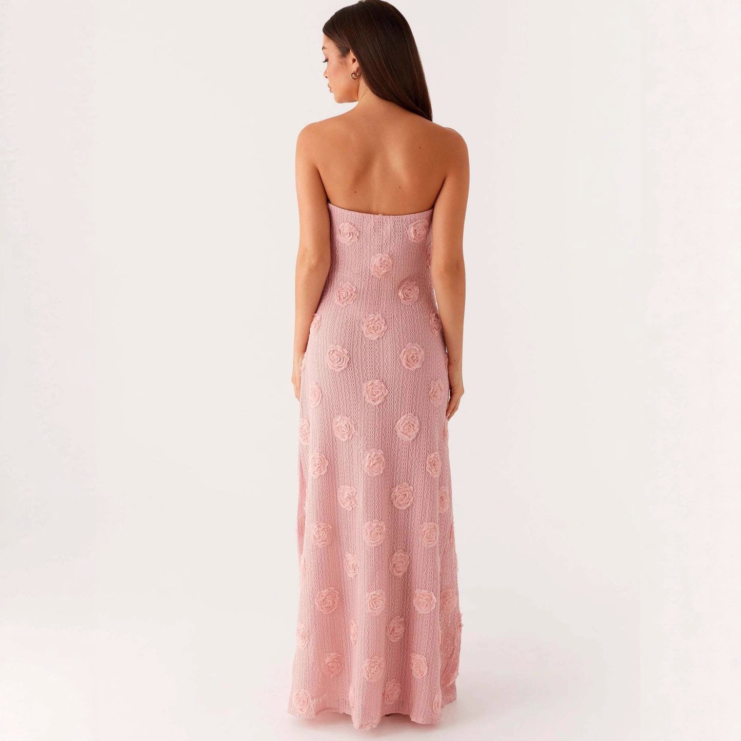 Knitted Hip Three-dimensional Flower Backless Vacation Style Dress