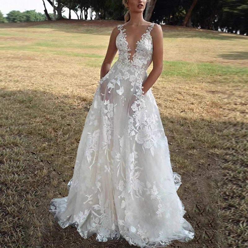 Women's Pettiskirt Lace Bridal Dress Sexy White Dresses