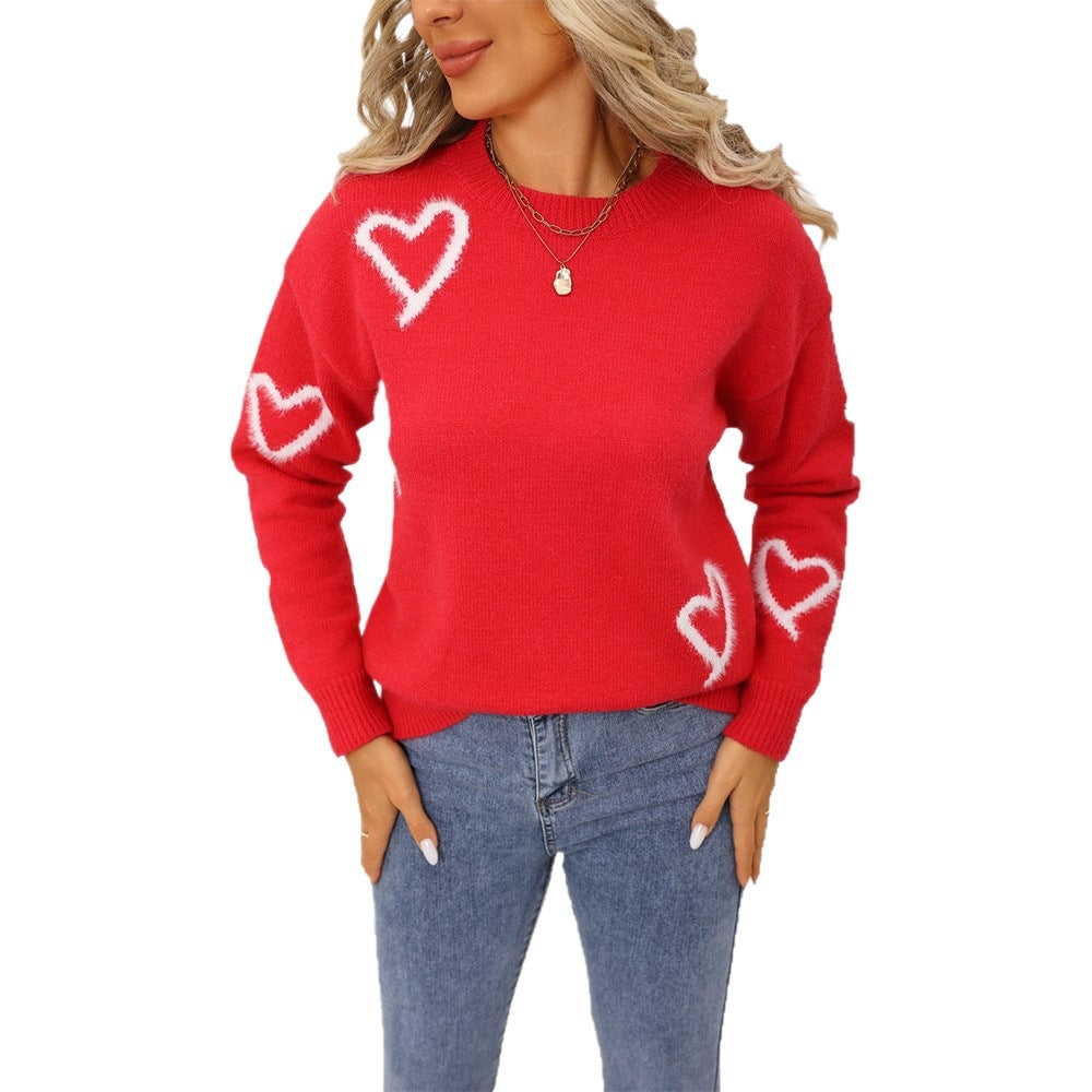 Women's Love Valentine's Day Round Neck Pullover Sweaters