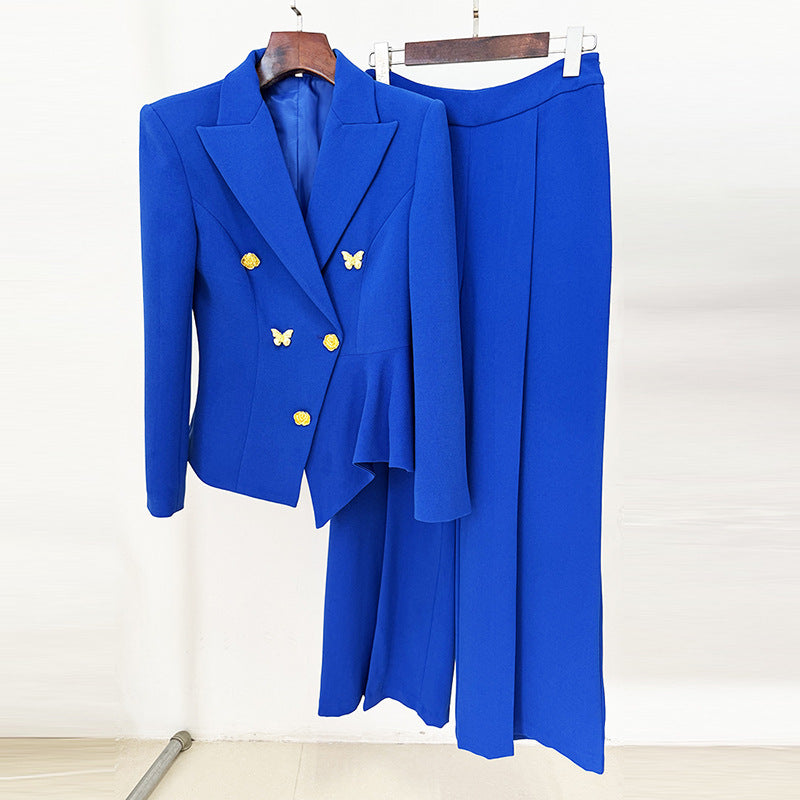 Elegant Rose Buckle Butterfly Decoration Irregular Fashion Casual Suit
