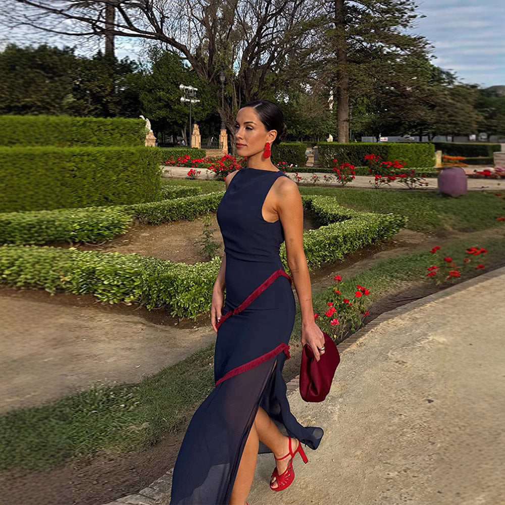 Summer Fashion Elegance Sleeveless Contrasting Color Dresses