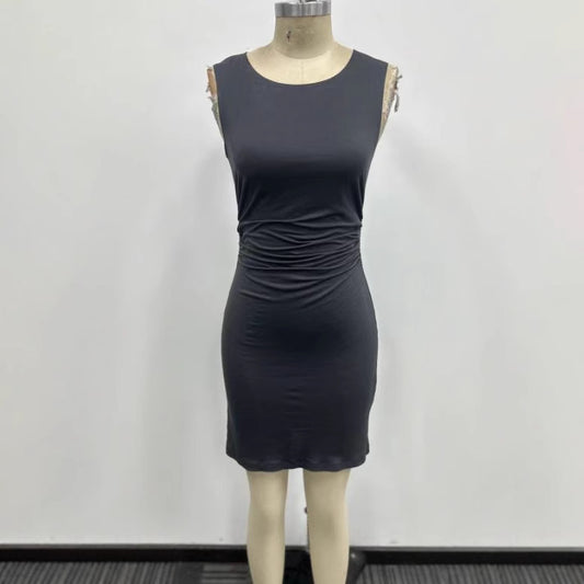 Neck Sleeveless Solid Color Slim Fit Dresses