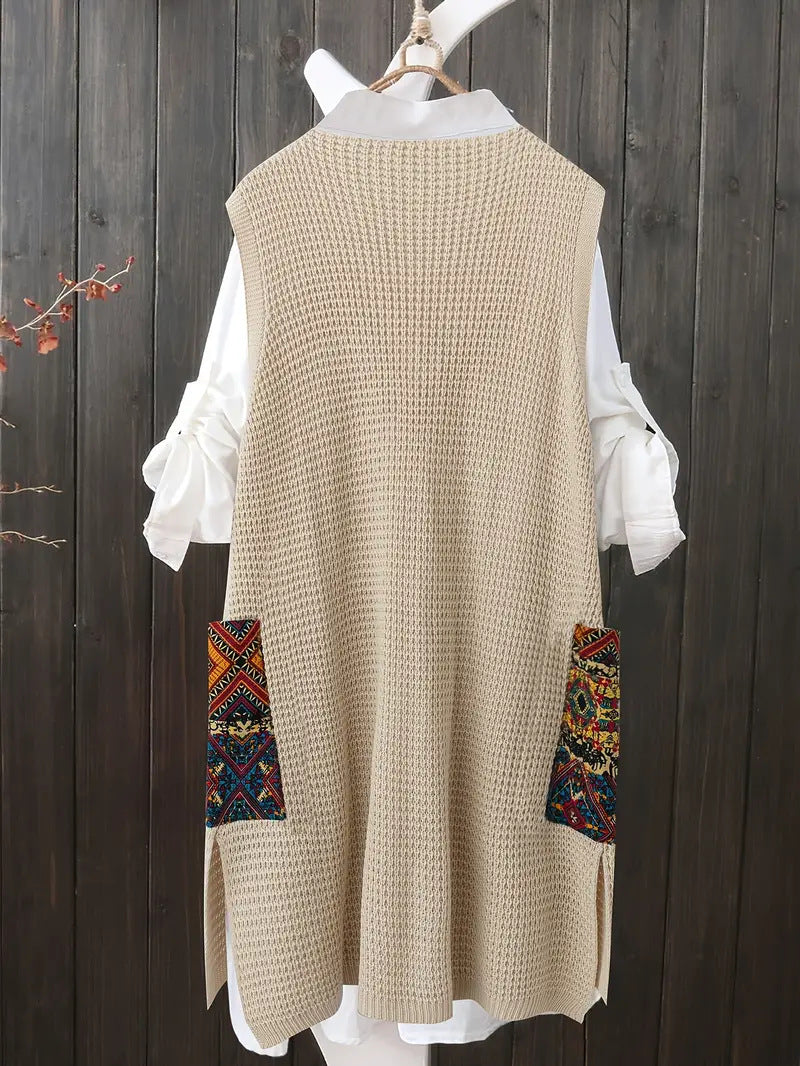 Women's Woven Pocket Decoration Round Neck Elegant Dresses