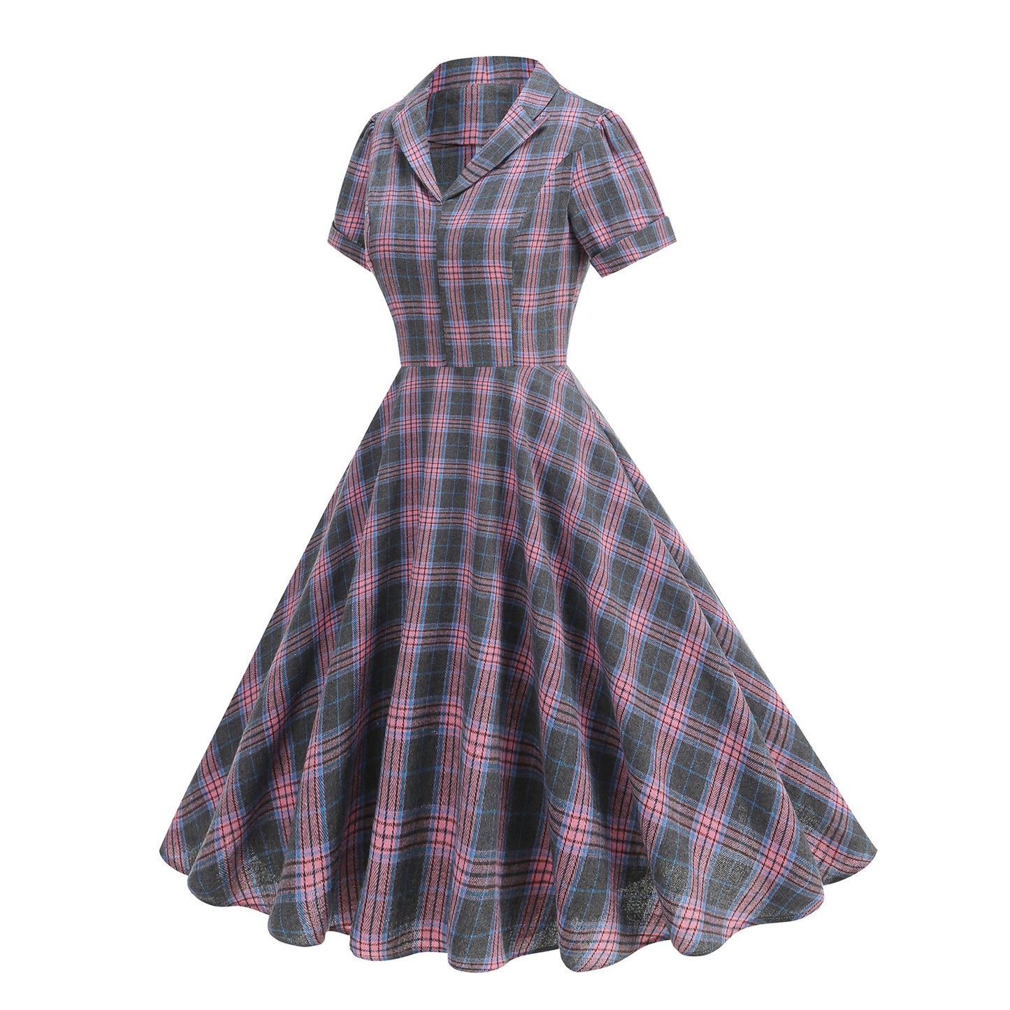 British Plaid Retro Elegant Collar Mid-length Large Dresses
