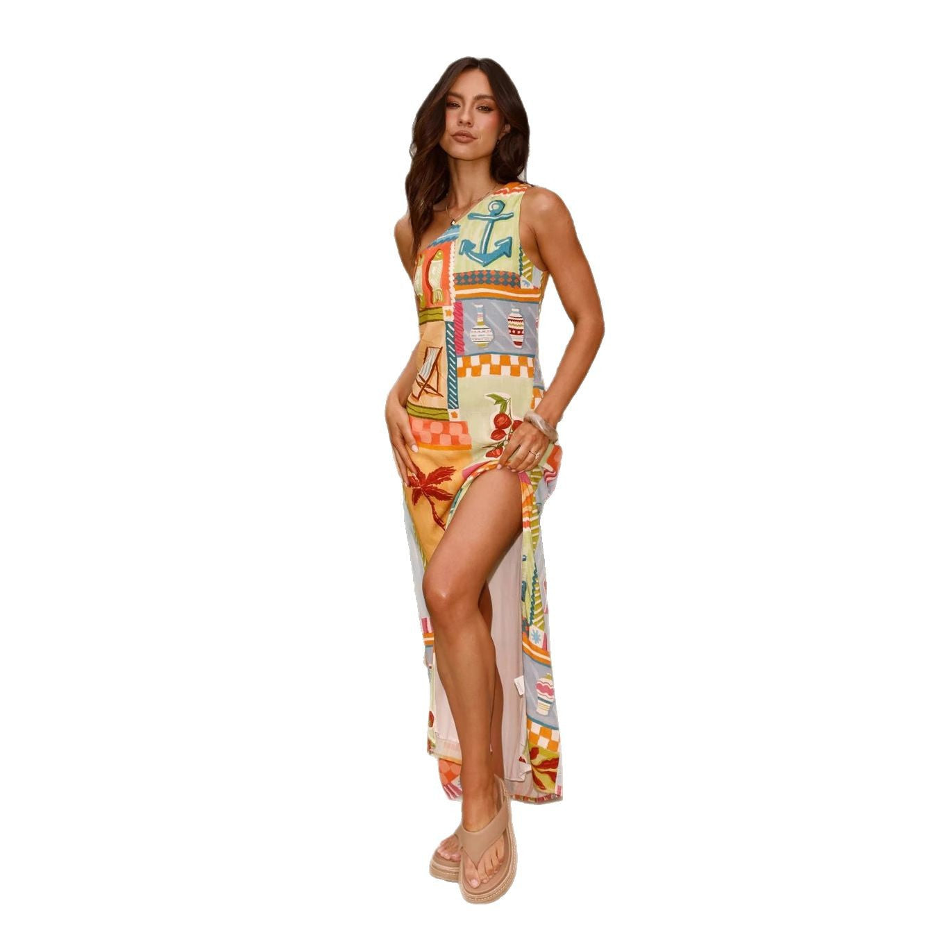 Sexy Temperament Linen Split Waist Fitted Dress