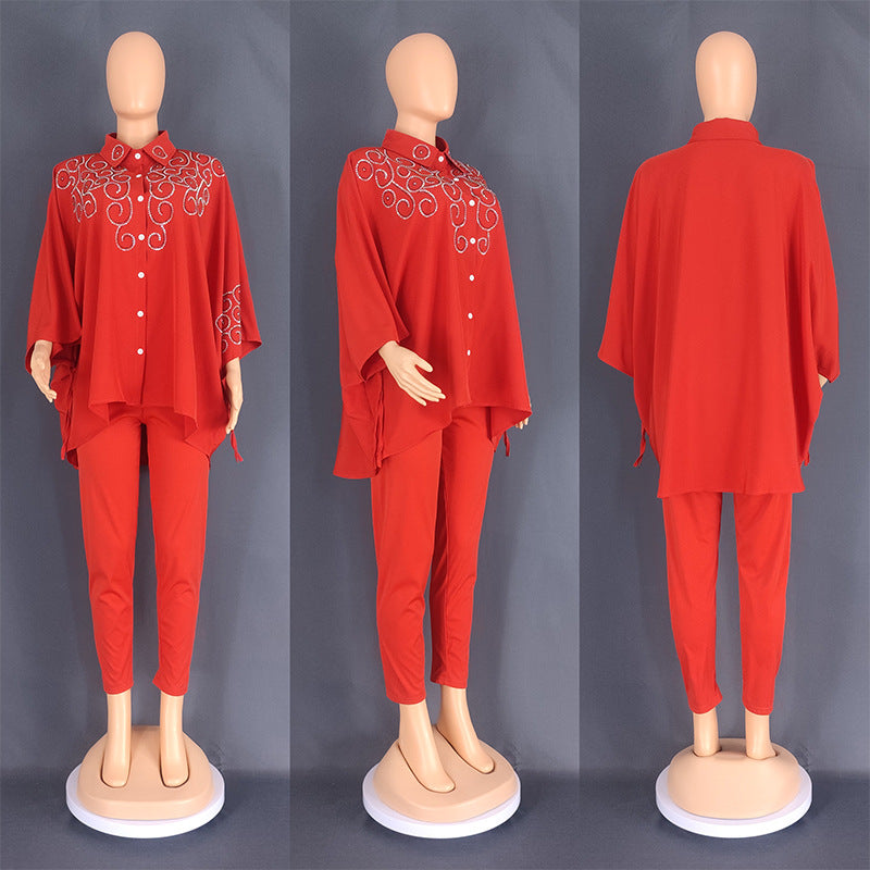 Women's African Commuter Two-piece Set Shirt Pencil Suits