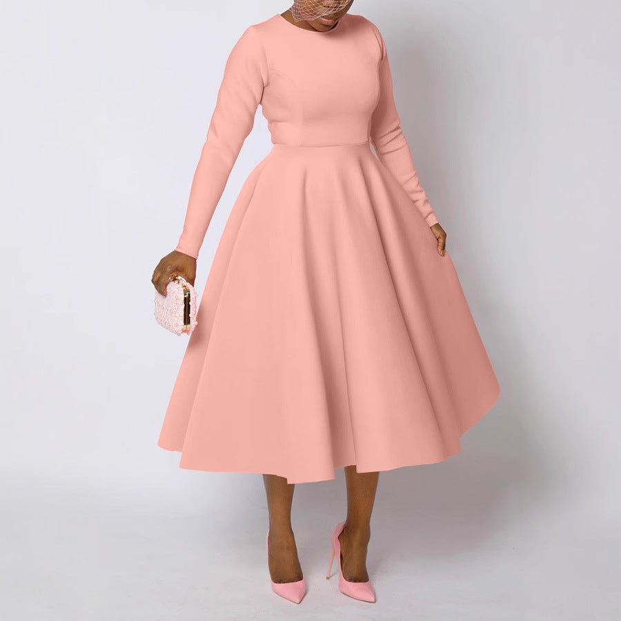 Women's Round Neck Long Sleeve Flat Part Of Knife Large Dresses
