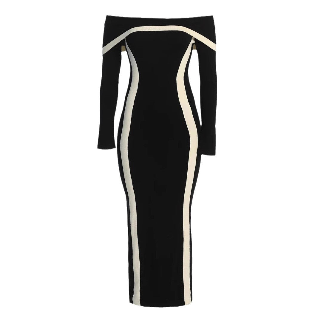 Elegant Sexy Contrast Color Slim Fit Dress Knitted Dresses