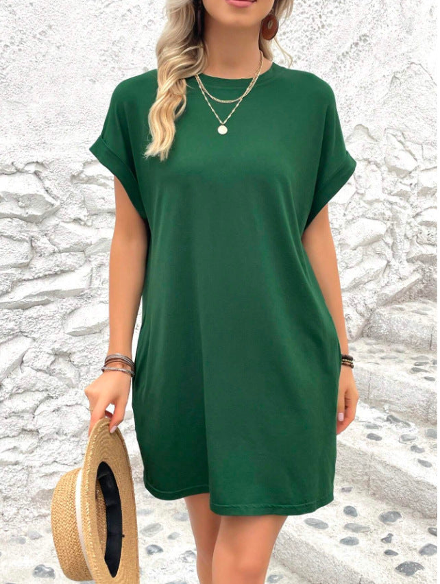 Women's Full Body Outerwear Round Neck Pocket Dress