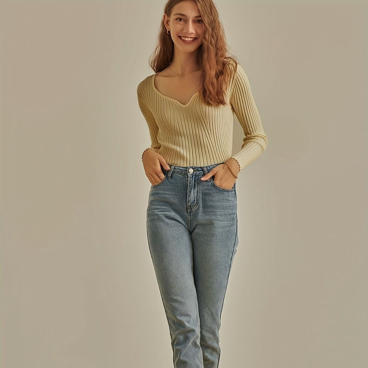 Women's Wear Sunken Stripe Tight Long Sleeve Knitted Bottoming Sweater