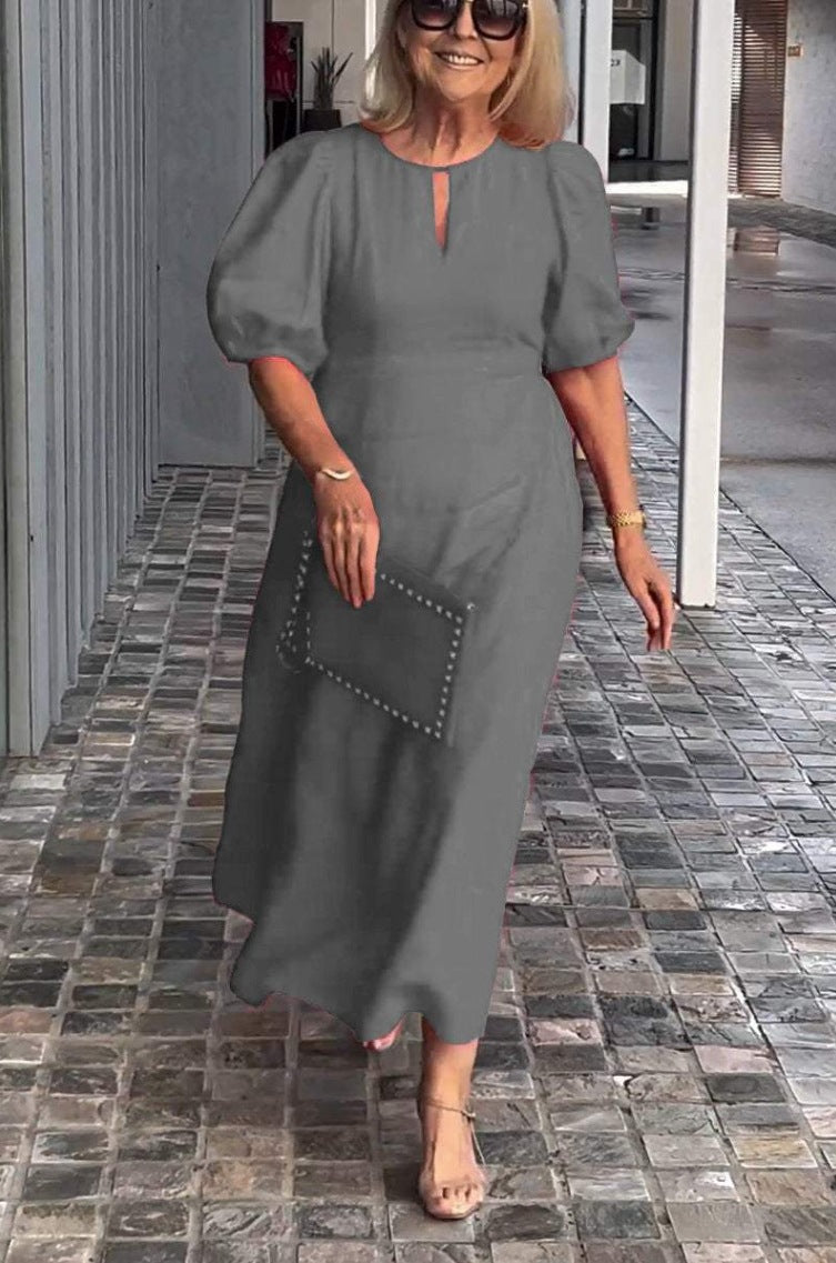 Women's Solid Color Loose-fitting Casual Puff Sleeve Dress