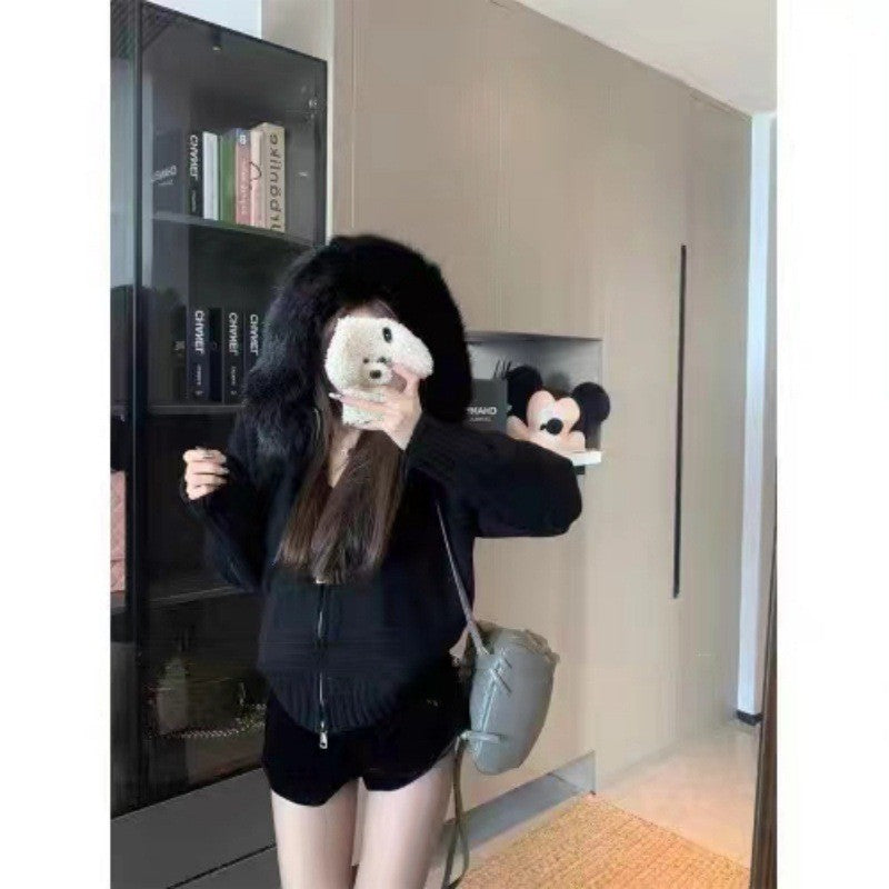 Women's Thickened Hooded Large Fur Collar Fashionable Women's Sweater