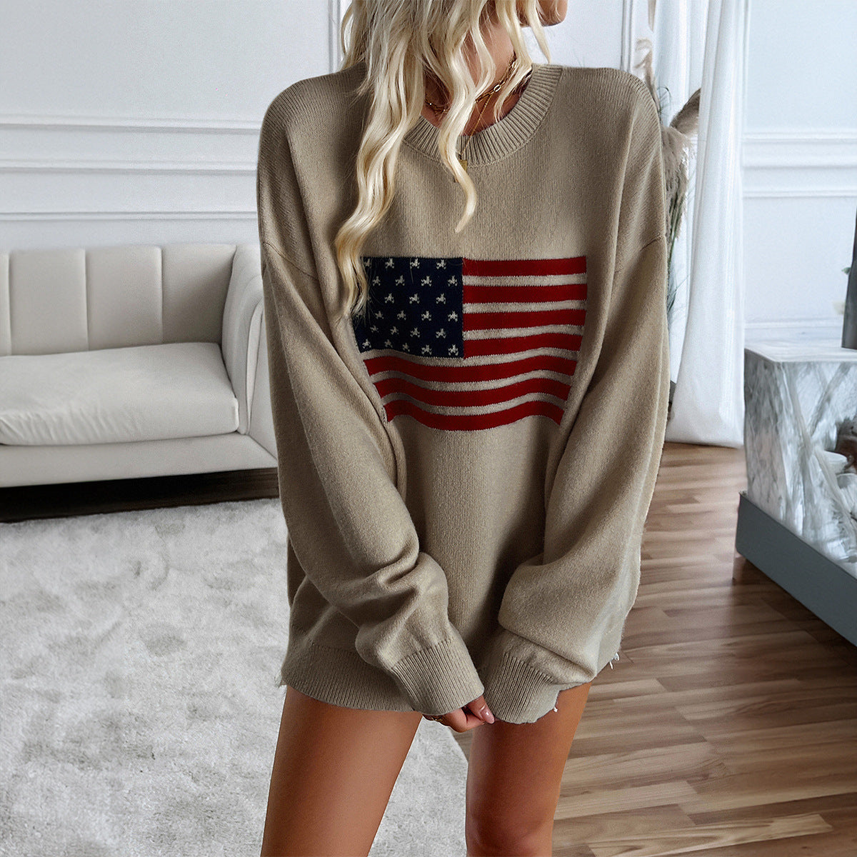 Women's Casual Loose Yarn-dyed Independence Day Long Sweaters