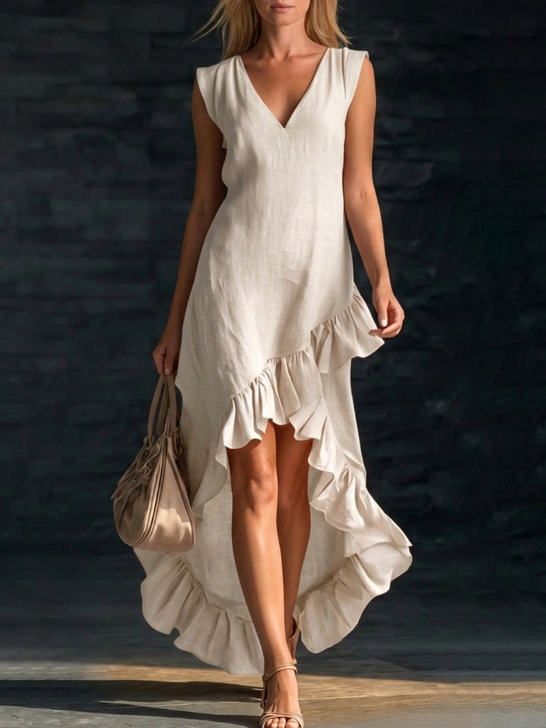 Women's Summer Sleeveless Flounce Vacation Style Slimming Dress