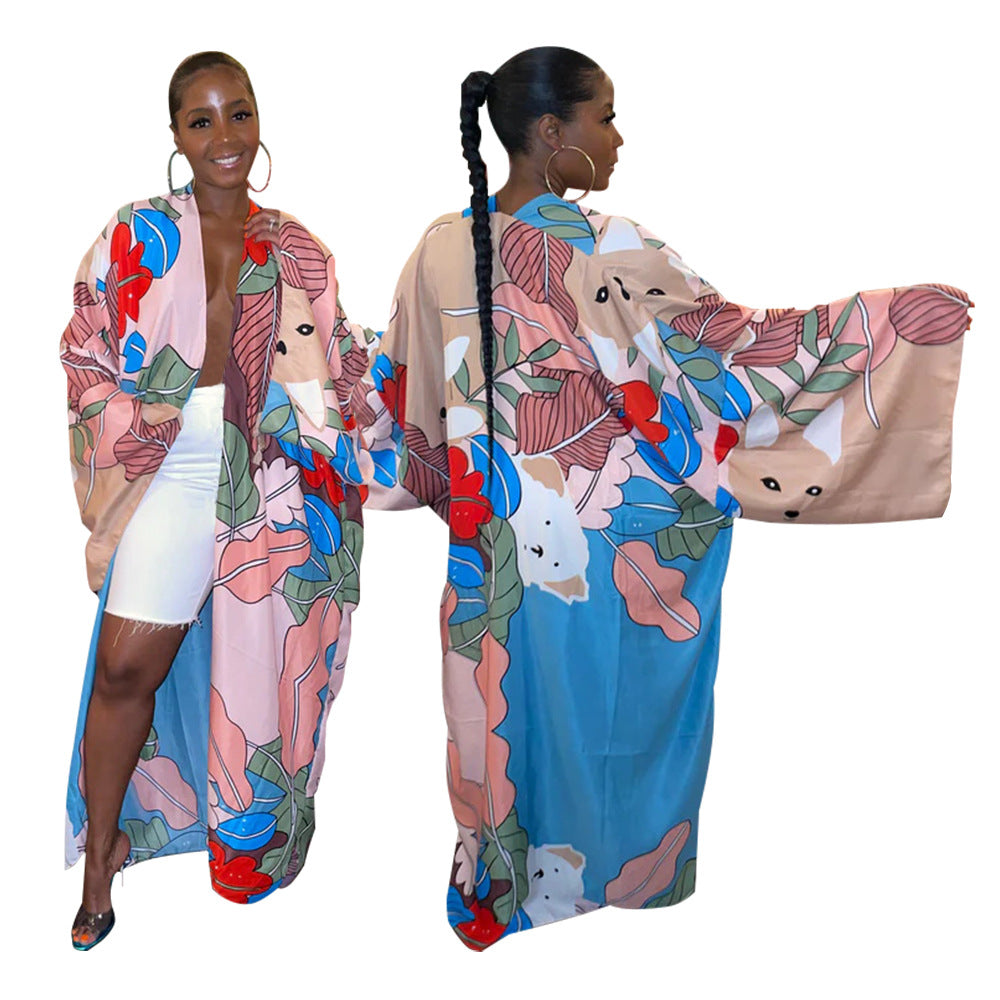 Women's Autumn Print Loose Casual Kimono Long Clothing