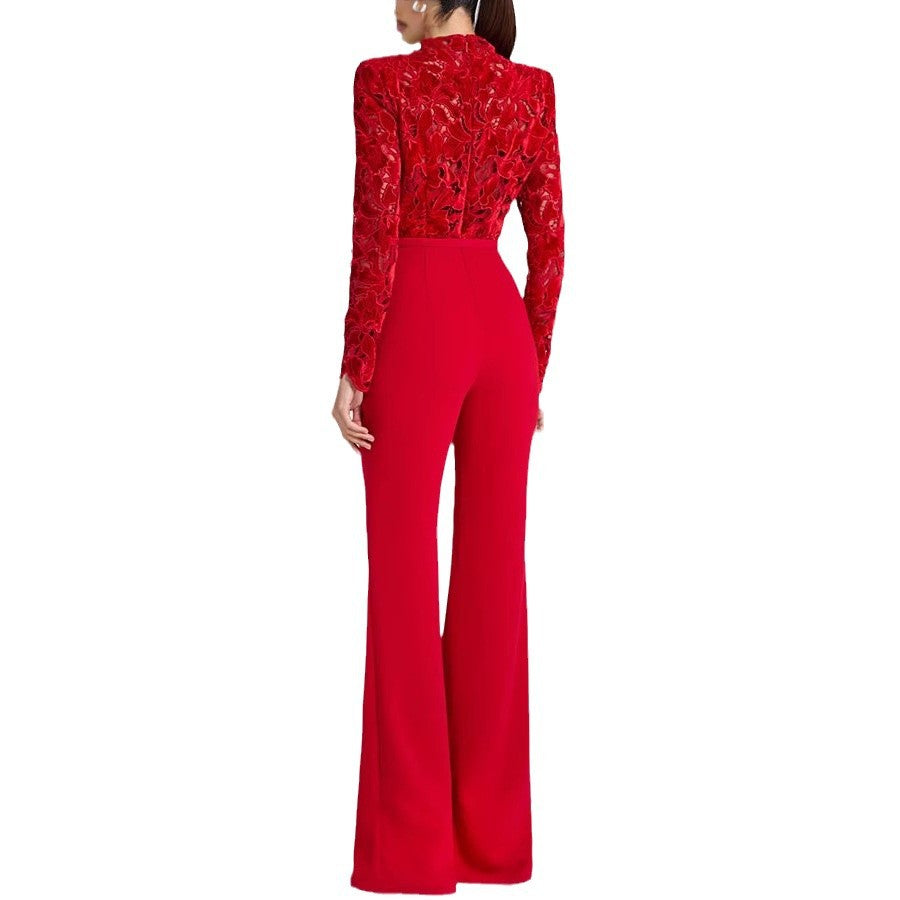 Sleeve Belt One-piece Bell-bottom Casual Loose Jumpsuits