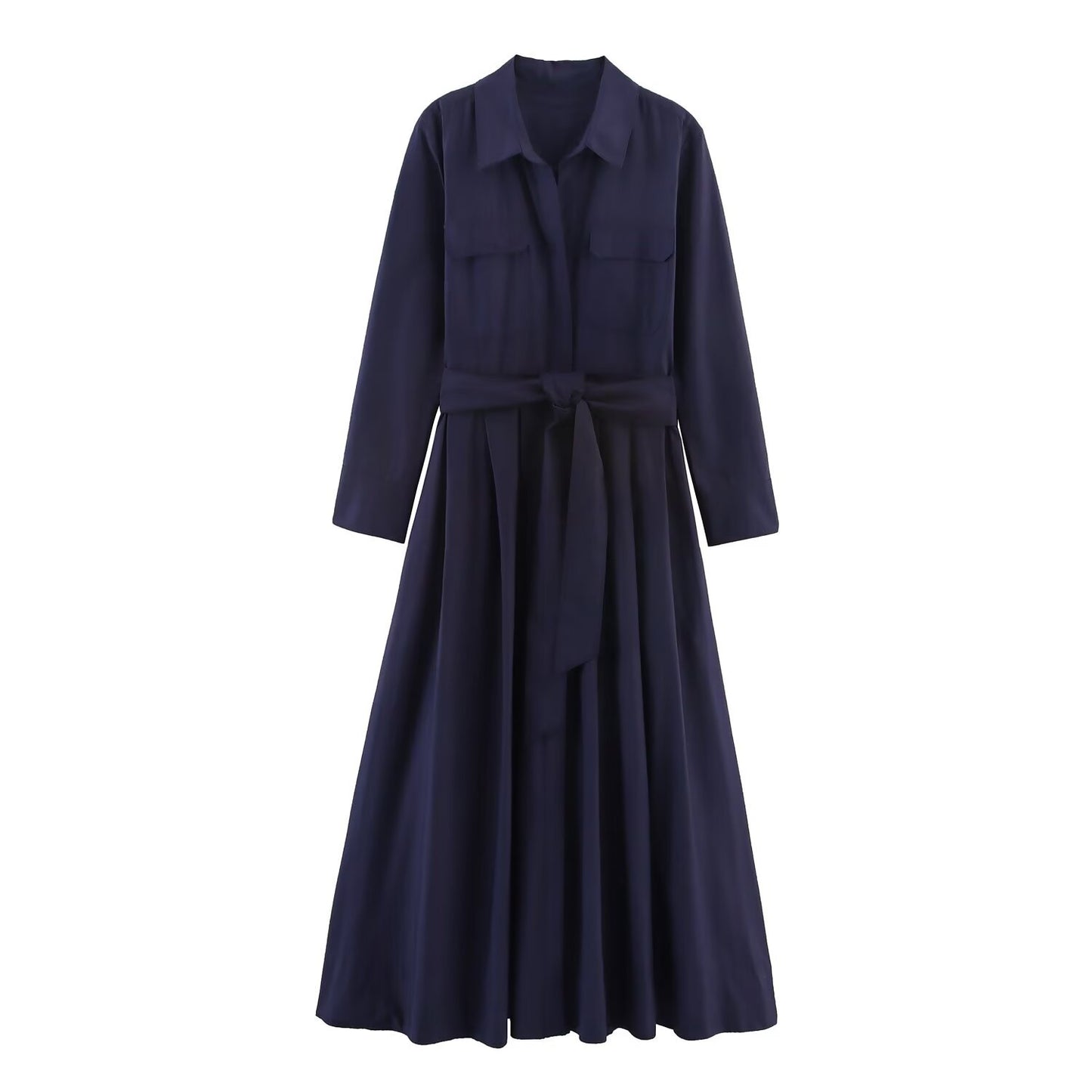 Women's Fashion Vacation Style Versatile Poplin Shirt Dresses