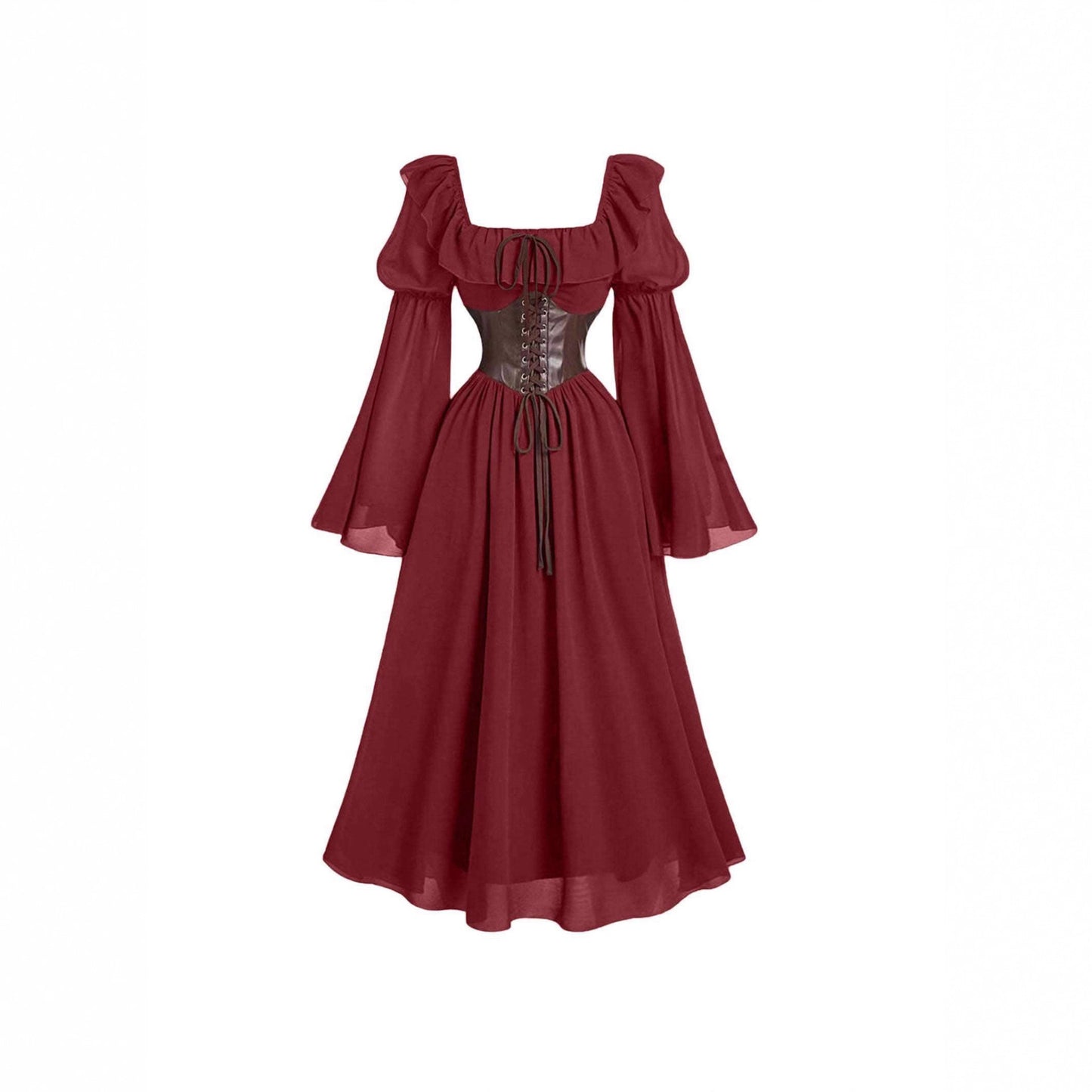 Women's Dress Flared Sleeve Waist Square Collar Dresses