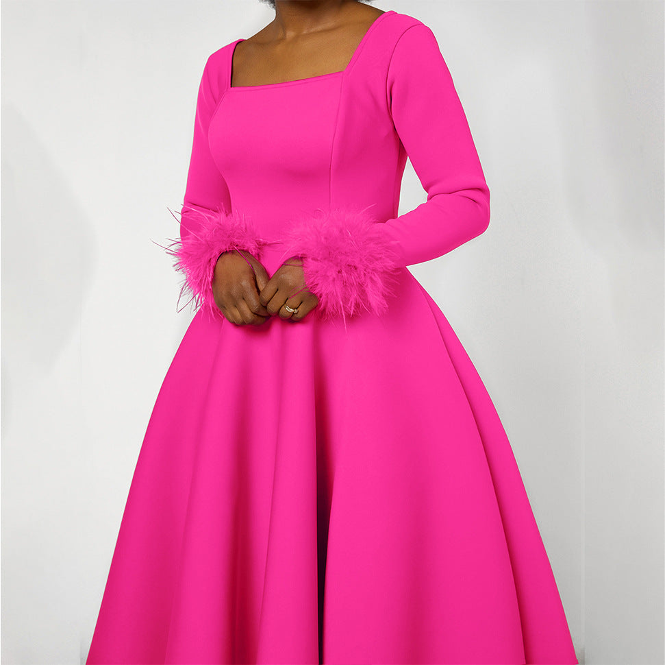 Winter Elegant Plush Decoration Large Dress Dresses