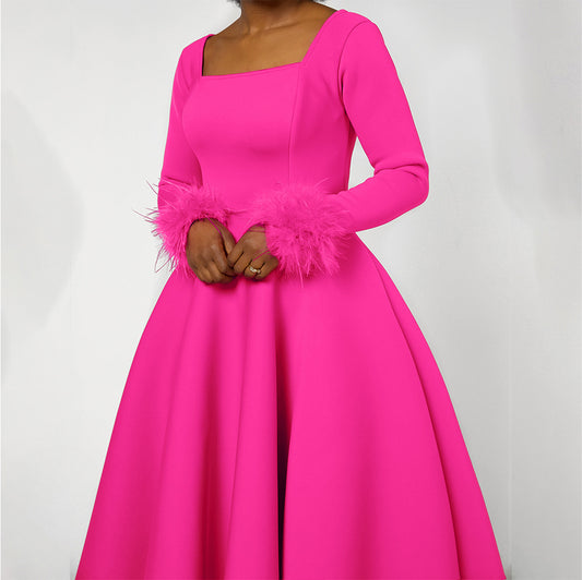 Winter Elegant Plush Decoration Large Dress Dresses