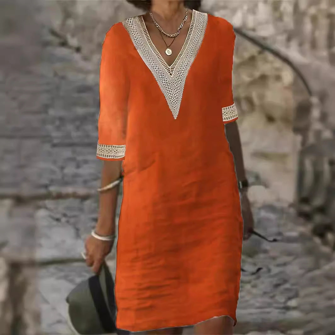 Women's Solid Color Cotton Linen Casual Dress